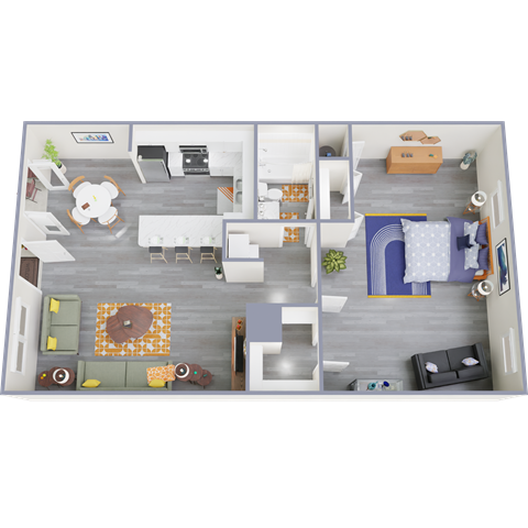 Floor plan for 1 bed, 1 bath, 989 sqft